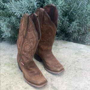 Rio Grande Unisex Brown Leather Square Toe Western Cowboy Work Boot Size 6